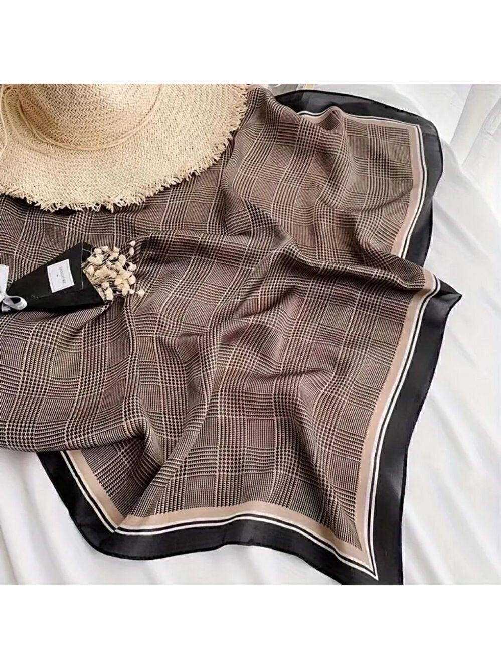 27.6" Vintage Houndstooth Square Scarf Thin Soft Cozy Smooth Neck Scarf: